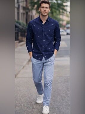 Topman Navy Paisley Shirt Mens M Classic Fit Button Up Minimal Print Streetwear